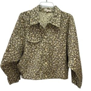 Solitaire Floral Print Allover Eyelets Snap Front‎ Crop Jacket XL Dolman Sleeves